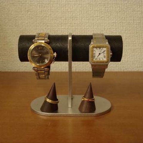 誕生日ギフト♪　2本掛けダブルリングスタンドブラック腕時計スタンド 