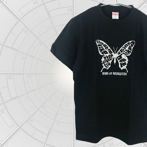 butterfly bee 半袖Tシャツ 黒/シルバー