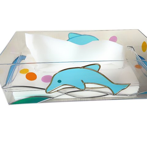 イルカのティッシュケース（受注生産）　ステンドグラス風