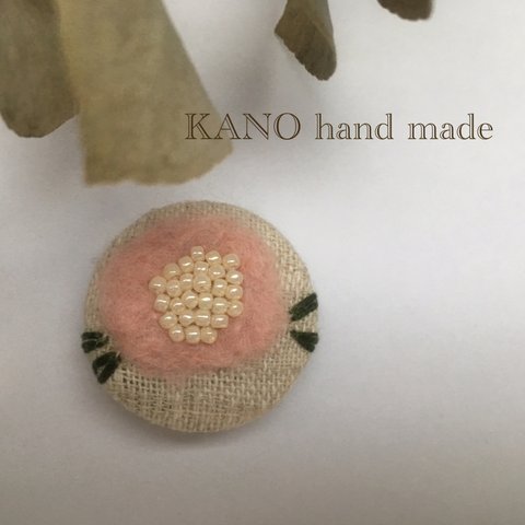 ［再販] 羊毛フェルト 刺繍 ピンクのお花のヘアゴム