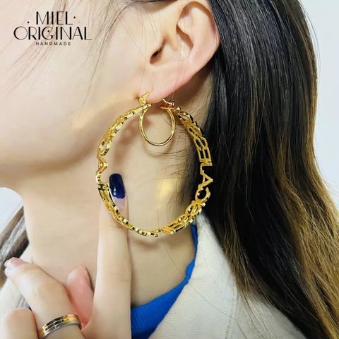 名入れ✨フープピアス イニシャル カスタムピアス ビッグピアス ネームピアス