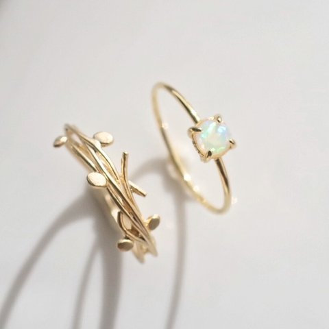 【送料無料】Leafcrown/Opal ringset/k16gp