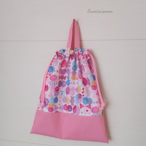 ✰*30×35✰* パープル系リボンちょうちょ    きんちゃく袋  体操服袋(内布&持ち手付き)