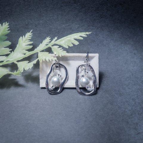 Silver clear earring・丸