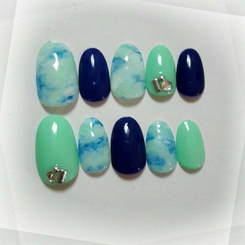 Pastel marbleネイルチップ Mint×Azure