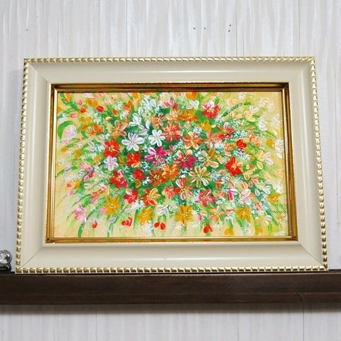 完売　風水開運絵画＊幸せの煌めきブーケ～ピンク、オレンジ～結婚運　恋愛　優しさ　出会い　美　女性らしさ