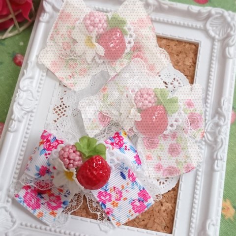 colorful＊strawberry／カラフルベリーフォレスト リボンスリーピン (ホワイト)