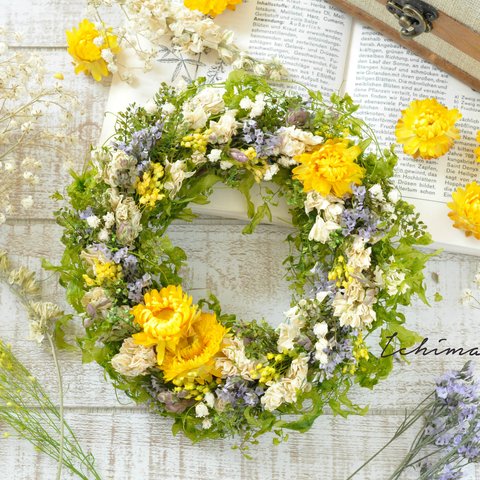 ✽母の日におすすめ✽自然を感じる✽ボタニカルリース M size【botanical wreath～yellow～】