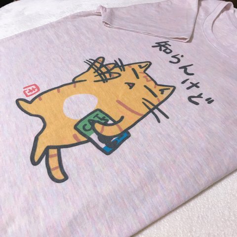 関西弁ねこ虹色Tシャツ「知らんけど」茶トラ_Mサイズ