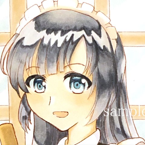 ポストカードイラスト「メイドさん」原画　