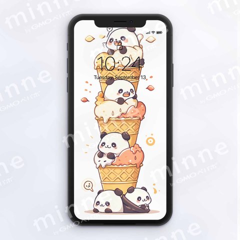 [かわいい／パンダ／クマ／熊／Panda ice cream／アイスクリーム]壁紙　スマホ壁紙　大人気-J