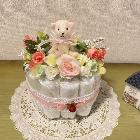 おむつケーキ　1段　女の子用　出産祝い、誕生祝に