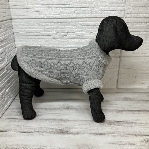 犬服グレーアラン風ニットトップス