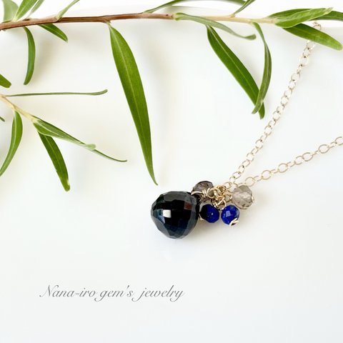 14kgf blackspinel × lapis necklace