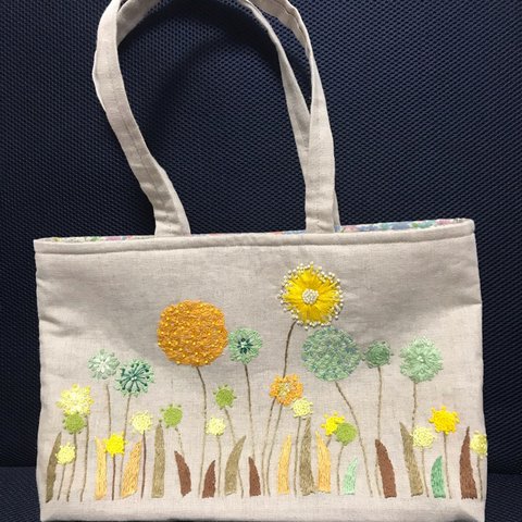 花図鑑手刺繍トートバッグ