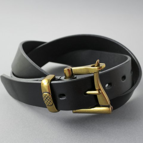 栃木レザー ファイヤーマンバックル ベルト 日本製 レザーベルト 真鍮 メンズ 本革 一枚革 黒 ブラック×ゴールド