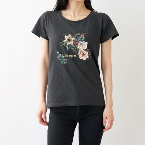 bouquet　フラワープリントTシャツ スモークブラック