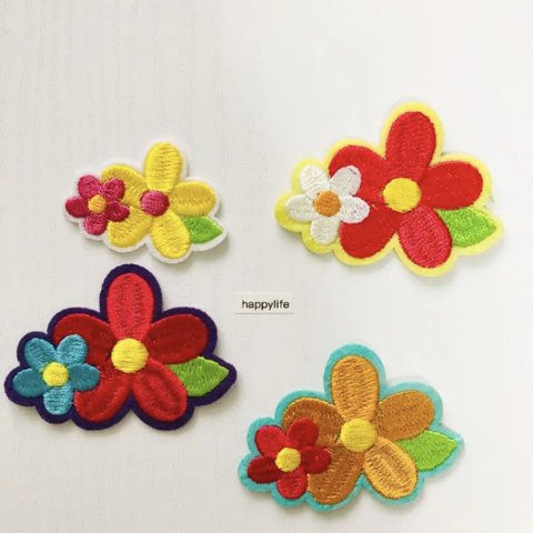 4枚入　お花　アイロンワッペン　刺繍ワッペン　シールワッペン