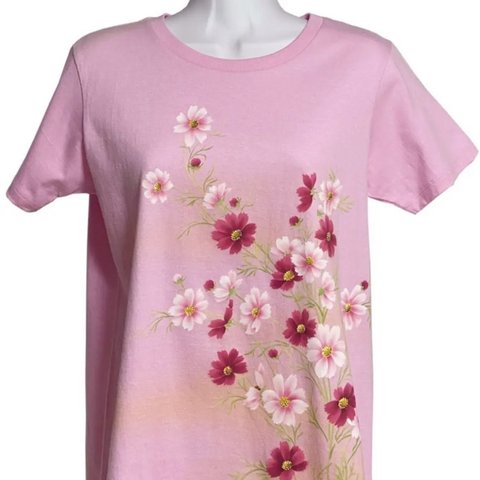 爽やか　秋桜　手染め京友禅Tシャツ  コスモス　ピンク