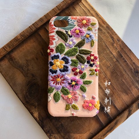 慶〜和布刺繍 和風 和柄 スマホケース【iPhone7 /iPhone8共通】 