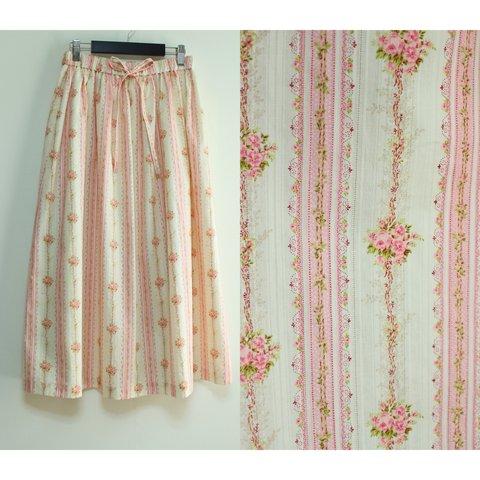 Romantic floral stripe スカート（ピンク）