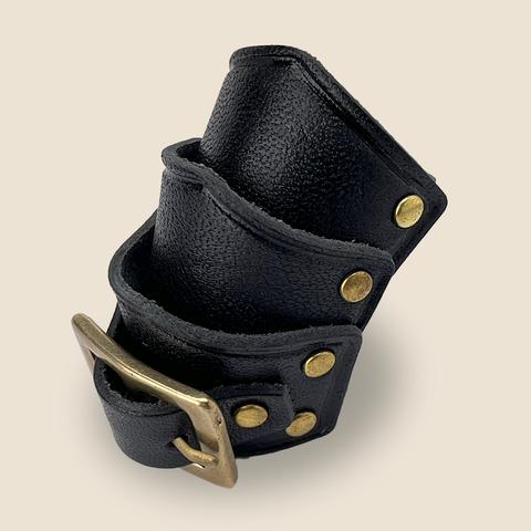 BUKLE LEATHER ARMOUR RING BLACK