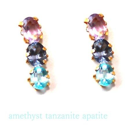 Amethyst & Tanzanite & Apatite Earrings