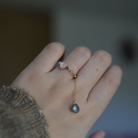 Pink shell chain ring【フリーサイズ】