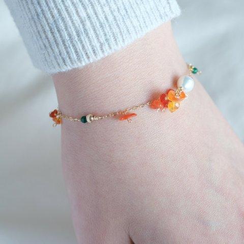 fire opal bracelet：ファイヤーオパール　チェーンブレスレット　天然石　オレンジ