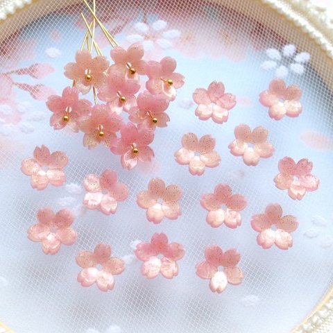 オリジナル新作★10mm 桜のパーツ　ラメ入りピンク×クリームグラデーション