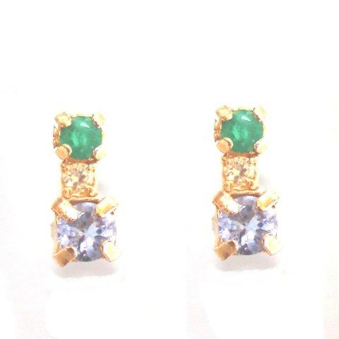 - shinryoku - k18gp Emerald & Diamond & Tanzanite Earrings