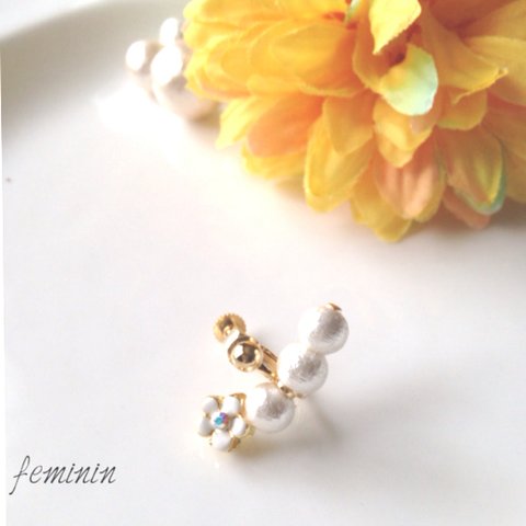 【再販７】＊flowersmallcotton•a pearlear cuff＊