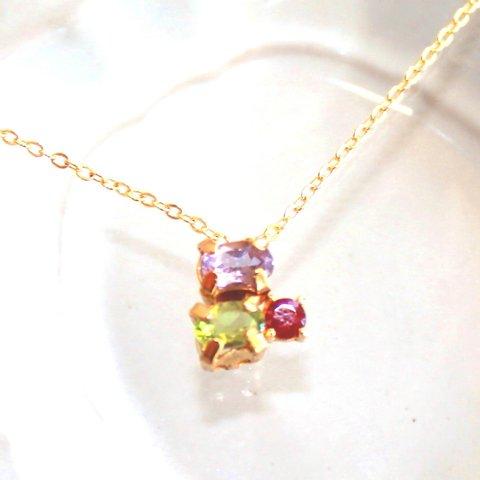 k18gp Amethyst & Peridot & Ruby Necklace