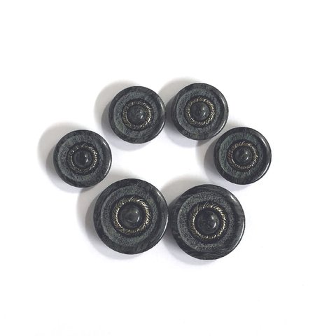 【SALE】 レトロ 円形 丸型 トンネル足 ボタン グレー 23mm・18mm 6個セット ag-227