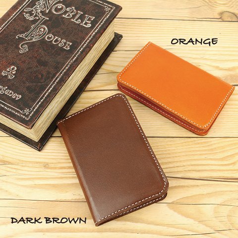 二つ折りパスケース カードケース 本革 DARK BROWN / ORANGE NC3717