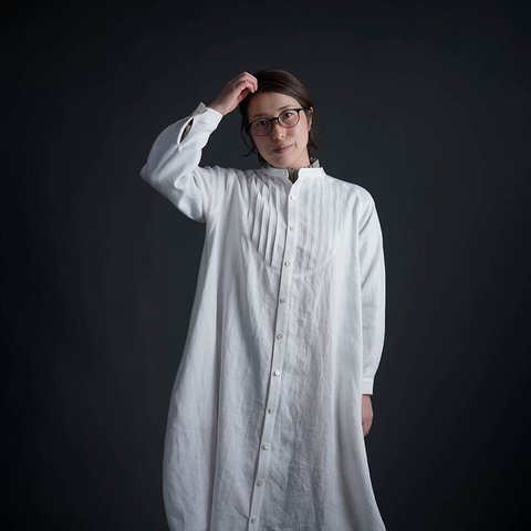 【wafu】【受注製作】Linen Dress コクーンドレス スターチド・ブザム / ホワイト a081k-wht2