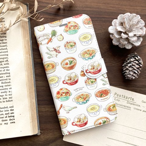 Soup手帳型スマホケース（iPhone/Android全機種対応）スープ・秋冬の食べ物