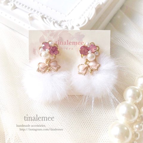 【2WAY】Milky & pearl／ribbon×fur charm.