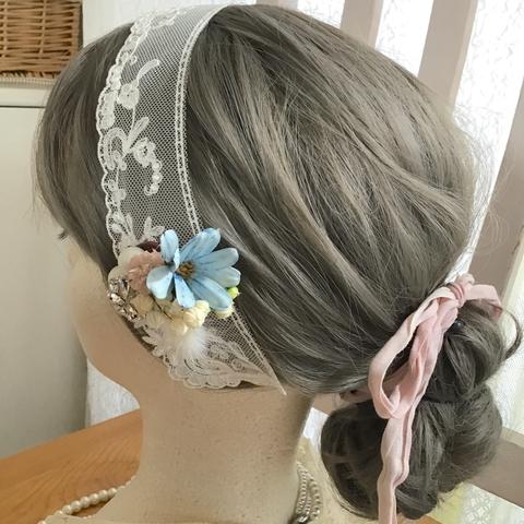 【ヘッドドレス】国産レース　ドライフラワー　ピンク　ヘアアクセ　結婚式　ウエディング　ブライダル　　結婚式397