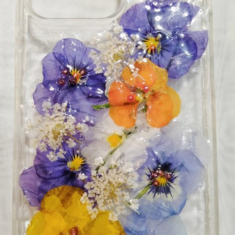 【オーダーメイド】オリジナル　iPhone　ハードケース　押し花　ドライフラワー　レジン