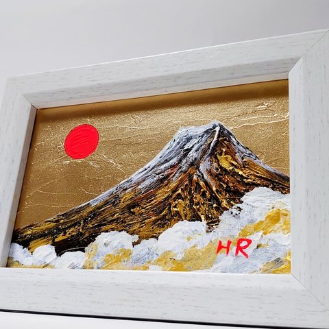 油絵 ハガキ絵画額付き【黄金富士山】