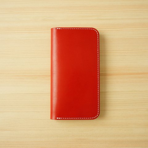 牛革 iPhone12 mini カバー  ヌメ革  レザーケース  手帳型  レッドカラー 