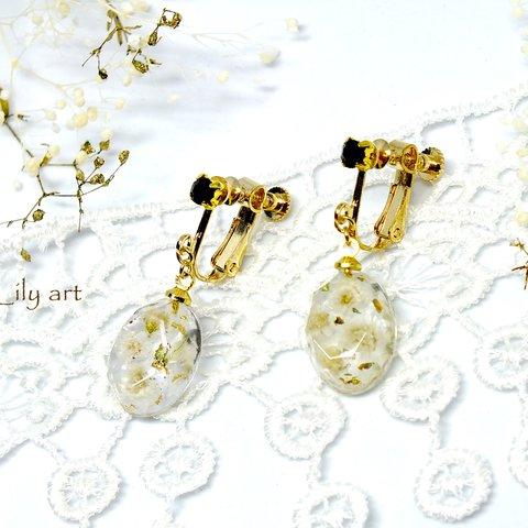 【再販】オーバル型white＆clearダイヤカットイヤリング/ピアス