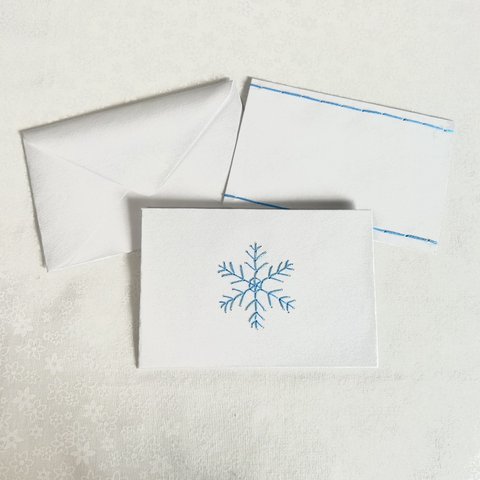 刺繍 ミニ封筒・メッセージカード 雪 ブルー