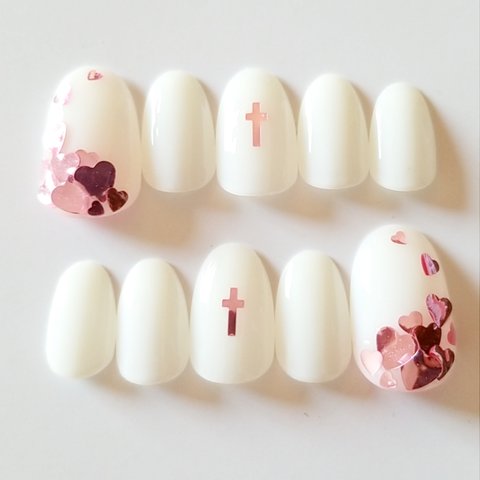 Heart＆Cross Nail Sheer White×LightPink