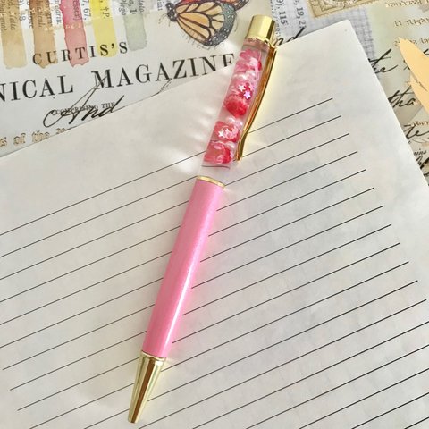 煌めくハーバリウムボールペン〜pastel pink screw ballpoint pen〜