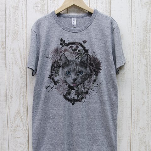 ronronCAT Tee　Flower Frame（ヘザーグレー） / R021-TT-GR