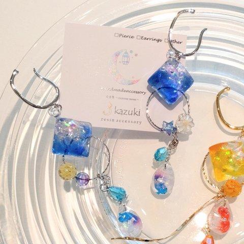 〜涼〜 青 金魚 ピアス イヤーカフ(+100円) 