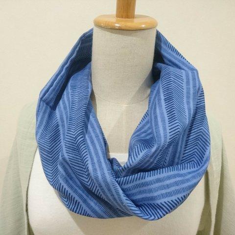 ダブルガーゼ　スヌード   一重巻  ヘリンボン ストライプ ブルー  Snood