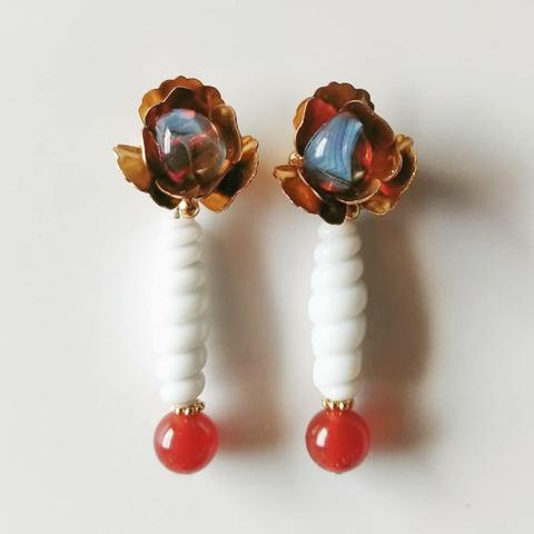 Brassflower + Glass beads + Agate＊【orange・blue / white / brick red 】